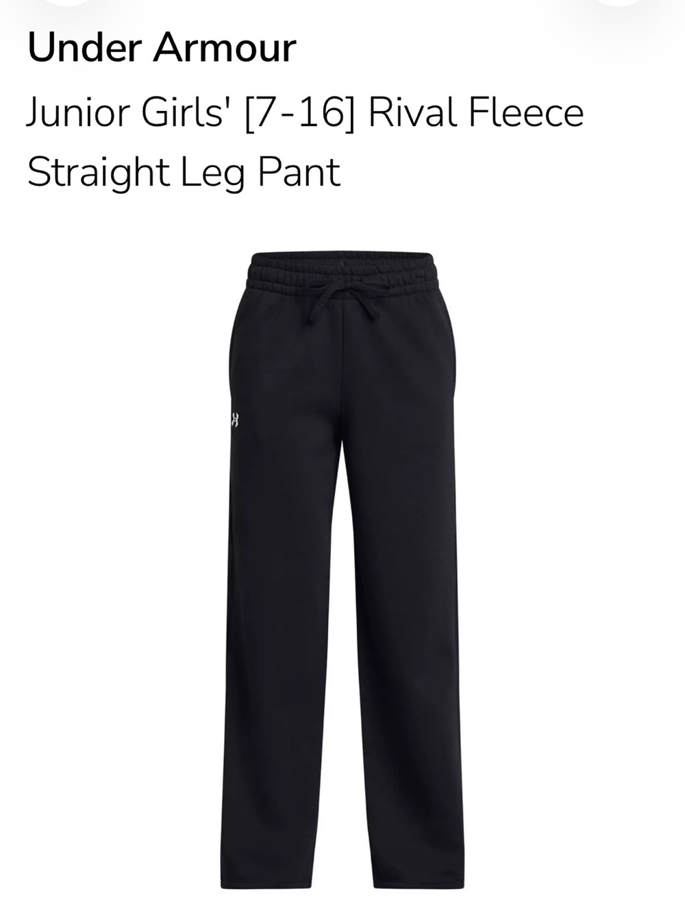 Under Armour Girls Rival Fleece Straight Leg Pants Black - Size YS - NWT